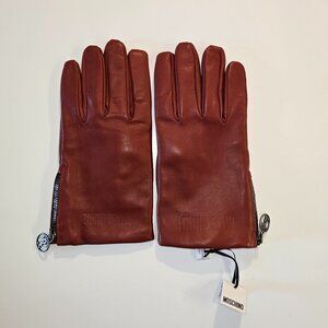 Moschino Logo-Debossed Leather Gloves with Side Zipper
